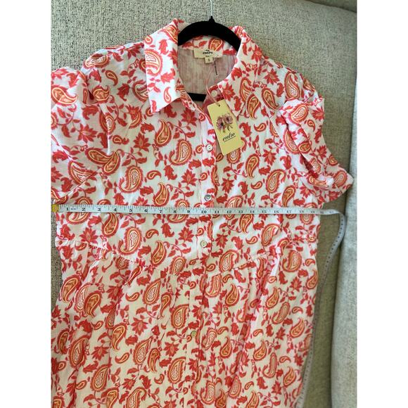 NWT White Orange Paisley Button Front Mini Dress Small - Picture 7 of 8